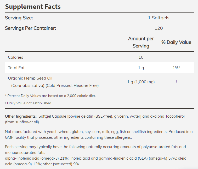 Hemp Seed Oil, 1,000 mg, 120 Softgels